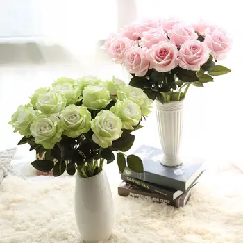 10 Vnt Baltos, Rausvos Spalvos, Dirbtinės Gėlės Vestuvių Prekių Aksominis Rožių Imitavimo Įrenginių Netikras Gėles Namų Puošybos Amatus