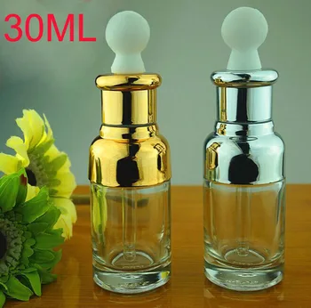 100vnt 30ml Sidabro ar aukso eterinio aliejaus butelis su UV plastiko dangtelį ,didmeninė 30 ml skaidraus stiklo užkratas už eterinis aliejus