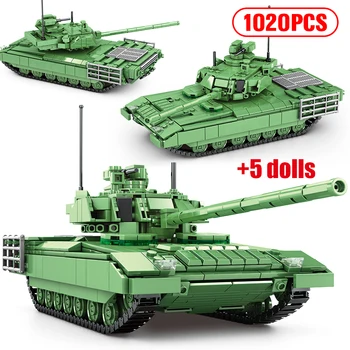 1020pcs Miesto WW2 T-14 Armata Pagrindinis Tankas Blokai Karinės Armijos Transporto priemonės Duomenys Modelis Plytų Žaislai Vaikams Dovanos
