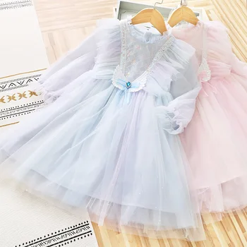 2-7 Metai Aukštos Kokybės Pavasarį Mergina Dress 2022 Naujas Mados Birthday Party Rožinė Mėlyna Vaikas, Vaikų Drabužiai, Mergaitė, Princesės Suknelė