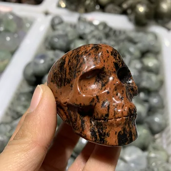 2 colių Natūralus Raudonasis Obsidianas Raižyti Kaukolė Galvos Skulptūra Puošybos Meno Kambario Apdaila