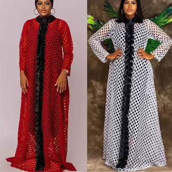 2 Vnt Afrikos Moterų Suknelės, Dashiki Maxi Ilgas Baltas Nėrinių Tuščiaviduriai Iš Musulmonų Mados Abayas Skraiste Abaja Dubai Deluxe Šalies Drabužių
