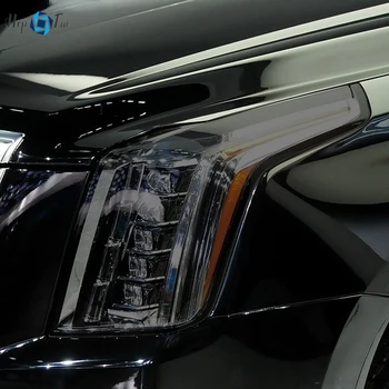 2 Vnt Automobilių Žibintų Apsauginės Plėvelės Rūkyti Juoda Spalva Wrap Vinilo Skaidrios TPU Įklija, Cadillac Escalade 2015-2020 m.