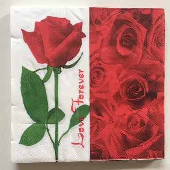 20 Vintage Dekupažas Popierinės Servetėlės raudona gėlė, rožė audinių vestuves švenčių l print gėlių rankšluostį dekoro Guardanapo stalo servetėlės