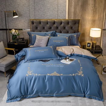 2021 Keturių dalių patalynės paprastos medvilnės dvigubai buitinių lova lapas antklodė padengti išsiuvinėti ruoželiniu patogus patalynės mėlyna spalva
