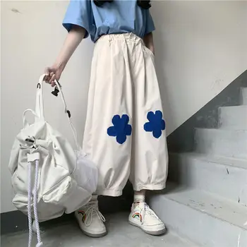 2021 m. Pavasario Vasaros Moterų kelnes Prarasti Negabaritinių Nuvalykite kojų kelnės Mados Streetwear Japonija stilių Kratinys moterų kelnės