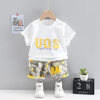 2021 nauja vaikų korėjos mados medvilnės kostiumas trumpomis rankovėmis berniukų laisvalaikio T-shirt 2-dalių rinkinys berniukams