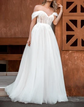 2021 Nėrinių Vestuvių Suknelės Nuotaka Linijos Off Peties Ilgai Tiulio Vestuvinės Suknelės vestido de noiva