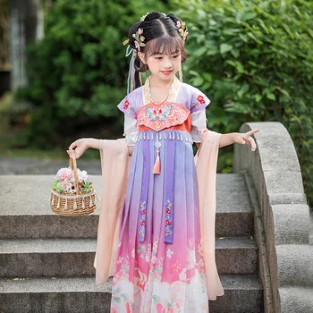 2022 Naujas Hanfu Mergaičių Senovės Suknelė Super Xianru Sijonas Vasaros Kinų Stiliaus Senovės Stiliaus Raudonos Pakabukas Drugelis Trumpas Rankovės