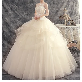 2022Elegant Balto Vestuvių Suknelės Stebėjimo Sweethear Su 3D Gėlės Tiulio Raukiniai Kamuolys Suknelė Vestuvių Apdarą De mariée