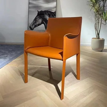 2023 Šiaurės Balno Oda Valgomojo Kėdės Namuose, Modernus Minimalistinio Šviesos Prabangių Kėdžių Atlošas Kėdės Su Atlošais Dizainerio Kėdė