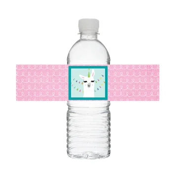 24pcs alpaka mielas animacinių filmų banga rožinė mergaitė gimtadienio šventė custom vandens butelis, etiketė, lipdukas, galite įtraukti teksto