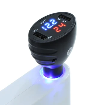 3 in1 Automobilio 12V Cigarečių Dual USB Įkroviklis LED Termometras Voltmeter