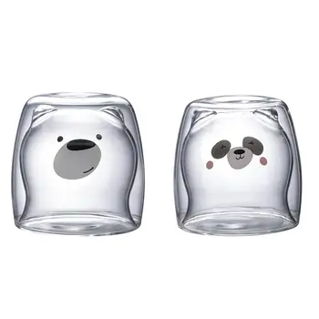 3D 2-lygio Mielas Panda Bear Naujovišką Alaus Akiniai atsparūs Karščiui Dvigubos Sienelės Kavos Puodelis Ryte Pieno Stiklinę Sulčių Stiklo