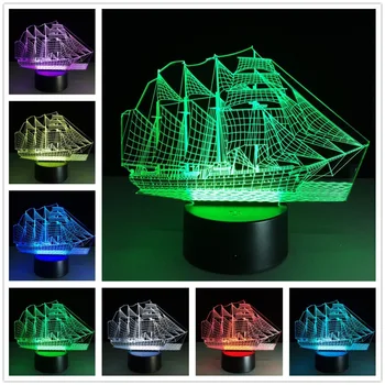 3D Buriavimo Jūrų Laivu, Laivo LED Lempos Kinų Stiliaus Spalvotų Iliuzija RBG Naktį Šviesos USB Lentelės, Stalo Lempos Namų Dekoro Dovana