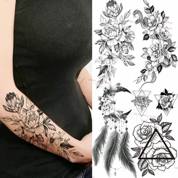 3D Realus Dahlia Laikinos Tatuiruotės Moterys Suaugusiųjų Rose Geometrinis Gyvatė Netikrą Tatuiruotę Vandeniui Kūno Meno Tapybos Tatoos Decal