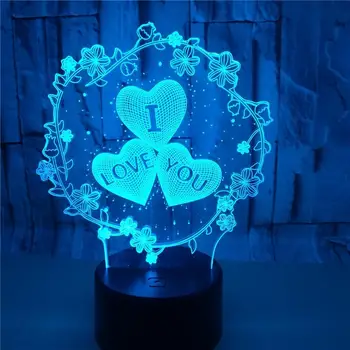 3D Vaizdo Optinė Iliuzija Lempa 7 Spalvų Keitimas USB LED stalinės Lempos Romantišką Naktį Šviesos, Meilės Širdies Vestuves Miegamojo Puošimas