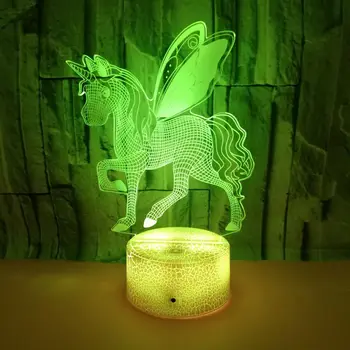 3D Vienaragis Lempos Iliuzija Led Nakties Šviesos Spalvinga Nuotolinio Valdymo Miegamojo Puošmena naktinė lempa Gimtadienio, Kalėdų Dovaną Mergaitės