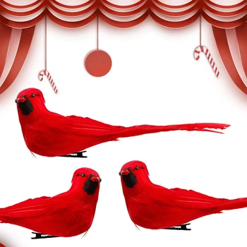 3Pcs Tikroviška Kardinolas Įrašą Kalėdų Eglutės Ornamentu Vainikai Papuošalai su Alligator Clips Raudonos Plunksnos Dirbtiniai Paukščiai
