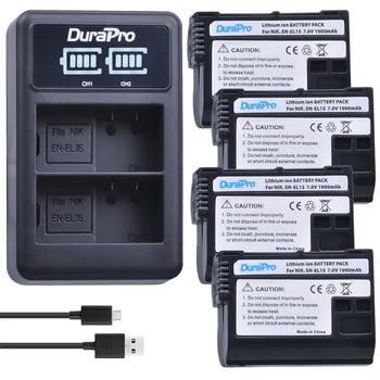 4 x DuraPro EN-EL15 LT EL15 Baterija + LCD USB Dual Kroviklis Nikon D800E D800 D600 D7100 D7000 D7100 V1 MB-D14 Fotoaparato baterijos