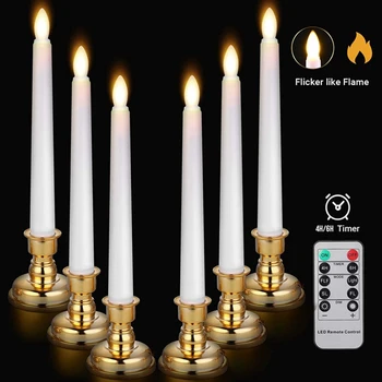 6 Pack LED Langą, Žvakės, Žvakių Laikikliai Su Nuimamais Valdomas Flameless Siaurėjantys Žvakės Su Nuotolinio Laikmačio(Aukso Bazė)