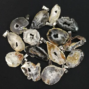 6pcs Gamtos agates kristalų urvas druzy bud pakabukas Brazilijos Agates Gabalas megztinis grandinės auskarai priedai Krištolo Karoliai