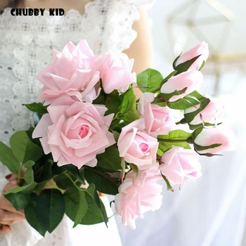 6pcs! Hi-Q nekilnojamojo touch 3 vadovai dirbtinių rožių žiedai, vestuvių dekoratyvinis Drėkina jaučiausi 87cm ilgai filialas / kamieninių latekso rose