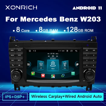 8GB+128GB Belaidžio Carplay Android 11 Automobilių, Radijo Grotuvas Už Mercedes/Benz W203 W209 W219 A-Klasės A160 C-Klasės C200 CLK200 GPS DSP