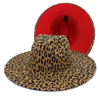 9.5 CM Pločio Kraštų Dvi Tonas Fedora Skrybėlę Vyrai & Moterų Manė, Leopardas Diržo Sagtis Panama Džiazo Skrybėlę Suknelė