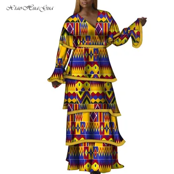Afrikos Suknelės Moterims Mados Afrikos Vaškas Print Multi Layer Ilgai Ankara Suknelės Moterims Vakarą Vestuvių Afrikos Suknelė WY7288