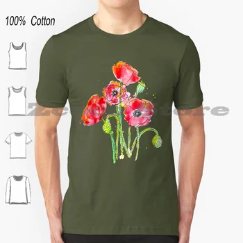 Aguonos, T-Marškinėliai, 100% Medvilnė, Vyrų, Moterų Asmeninį Modelis, Kad Aguonos Aguonos Raudonos Aguonos Gėlių Gėlių Puokštės Bouqet Gėlės