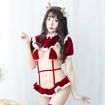 Anime Sexy Cute Mokyklos Mergaitė Apranga Moterims Merginos Vien Kalėdų Rinkiniai Atvira Bikini Mini One Piece Bodysuit apatinis Trikotažas Karšto Cosplay