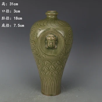 antikvariniai SongDynasty porceliano vaza,Yaozhou krosnies raižyti buda butelis#2,Rankomis dažyti amatų,Namo Apdaila,surinkimo ir Puošmena