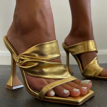 Auksas vyno taurė aukštakulnį moterys teka pirštai žuvų burna moterų aukštakulnį šlepetės 2022 vasaros mados sandalai