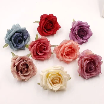 Aukštos kokybės, Dirbtinės Rožės vadovai Vestuvių šilko gėlių galvos PASIDARYK pats Apdailos šukuosena vestuvių namo šalis dekoro Netikrą gėlių