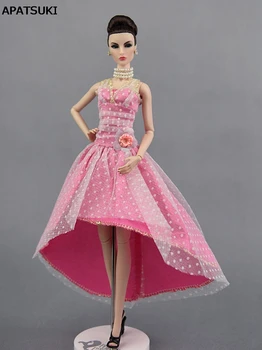 Aukštos Kokybės Rožinės Spalvos Punktyras Šalis Suknelės Barbie Lėlės Vakare Gown Drabužius Barbie Lėlės Miniatiūriniai 1:6 Lėlės Priedai Žaislas