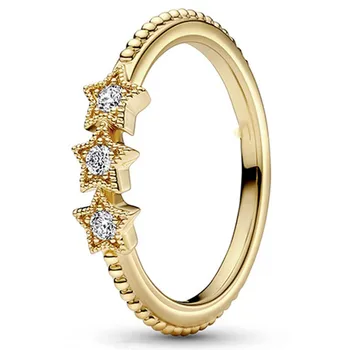 Autentiškas 925 Sterlingas Sidabro Nutiesti Aukso Dangaus Žvaigždės Su Crystal Žiedą, Moterims Vestuves Bižuterijos