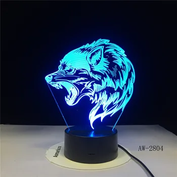 Aštri Vilkų 3D Vadovas LED Stalo Lempa USB Kūrybos Kūdikių Miego Naktį Šviesos Naktinės Šviesos Rungtynių Miegamojo Puošimas Vaikams Dovanos 2804
