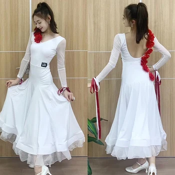 Balta Modernaus Šokio Drabužiai Moterims Šokių Suknelė ilgomis Rankovėmis Prom Sportinių Šokių Spektaklis Dėvėti Tango Valsas Etape Suknelė BL9859