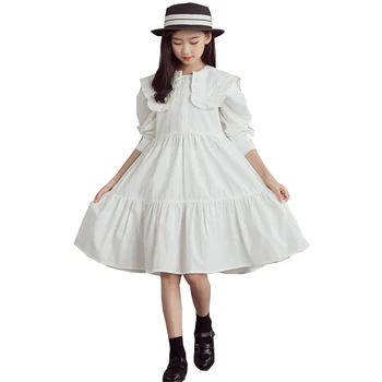 Balta Pynimas Sluoksnių Paauglių Mergaičių Suknelė Medvilnės Paauglys Prancūzų Stiliaus Apranga Rudenį Drabužiai Vaikams