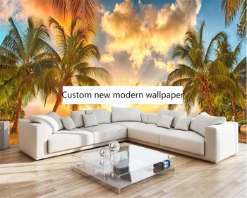 beibehang Pritaikytas modernus naujas sea view saulėlydžio kokoso medžio paplūdimio dekoracijos, TV foną papel de parede tapetai