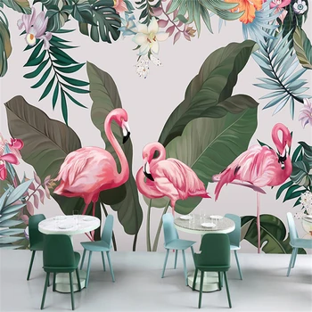 beibehang Užsakymą 3D Tapetai, Freskos Bananų Lapų Flamingo Miegamojo, Valgomojo Kambarį sienų lipdukai Photo 3D Sienų Apdaila