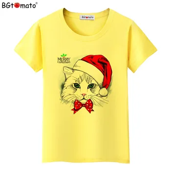 BGtomato Kalėdų katė marškinėlius gražių vasaros marškinėliai moterims originalas brand t-shirt funny cat viršūnes kawaii grafinis t marškinėliai