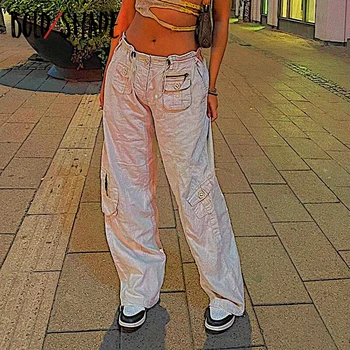 Bold Atspalvį Vintage Mados Balti Džinsai Gatvės Stiliaus Grunge 90-ųjų Moterų Džinsinio Džinsus Mažas Juosmens, Tiesios Kojos y2k Kietas Džinsai 2021