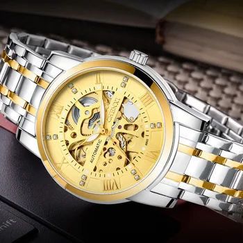 CHENXI Mechaniniai Laikrodžiai Vyrams Prabanga Aukso Skeletas, Laikrodžiai, Nerūdijančio Plieno Juosta Mechaninė Automatinė Laikrodžius Reloj Hombre