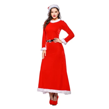 Corzzet Raudonos Aksomo ilgomis Rankovėmis Kalėdų Suknelė Moterims Kalėdinių Kostiumų Suaugusiems Seksualus Moterų Santa Claus cosplay Kostiumas
