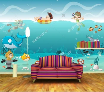 Custom 3d freskos,Animacinių filmų narų po vandeniu pasaulio tapetai,svetainė, tv foną, sofos sienos vaikams miegamasis papel de parede