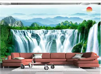 custom 3d tapetai, 3d sienos tapetai, freskos tradicinės Kinų tapybos kraštovaizdžio kriokliai tekančiu vandeniu generuojančius tapetai