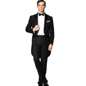 Custom vyriški kostiumai, Pagaminti dvigubo breasted juodi kostiumai Groomsmen Vyrų Vestuvių ( striukė+Kelnės+kaklaraištis)dviejų dalių aukštos kokybės užsakymą