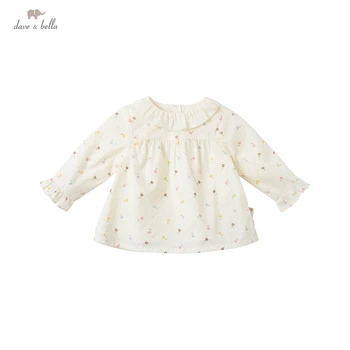 DBJ17488 dave bella pavasario mados kūdikių mergaičių gėlių spausdinti marškinėliai kūdikiams, vaikiška viršūnes vaikų aukštos kokybės drabužius
